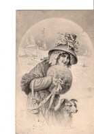 Illustrateur  WICHERA.  Jeune Fille Au Chapeau, Manchon Et Son Chien.  M.M. Vienne  Nr156. - Wichera