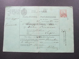 Ungarn / Österreich / Heute Rumänien 1871 Postanweisung A1 Caransebes Nach Lugos - Brieven En Documenten