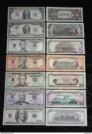 LOT DE 7 BILLETS ECHANTILLON 1/ 2/ 5/ 10/ 20 /50 /100 DOLLARS . NEUFS . - Sonstige & Ohne Zuordnung