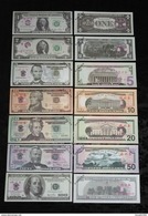 LOT DE 7 BILLETS ECHANTILLON 1/ 2/ 5/ 10/ 20 /50 /100 DOLLARS . NEUFS . - Other & Unclassified