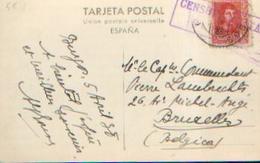 Carte Postale Ayant Circulé De BURGOS à BRUXELLES Avec Cachet De Censure (05/04/1938) - Cartas & Documentos
