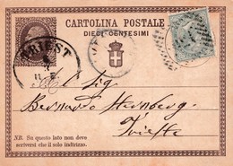 R300 - 5 Marzo 1878 - Cartolina Postale Da Cent. 10 Da Ravenna A Trieste Con Aggiunta Di Cent. 5 DLR - Postwaardestukken