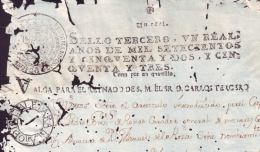 1761-PS-10 BX45 CUBA ANTILLES SPAIN PUERTO RICO REVENUE PAPER 1761 HABILITADO REINADO DE CARLOS III - Timbres-taxe