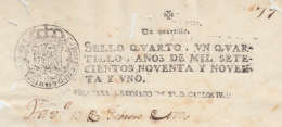 1790-PS-10 BX1057 CUBA SPAIN ESPAÑA SEALLED PAPER 1790-91 .SELLO CUARTO - Portomarken