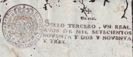 1792-PS-10 BX6603 CUBA SPAIN PUERTO RICO SEALLED PAPER 1792-3 4TO ESPAÑA PAPEL SELLADO - Segnatasse