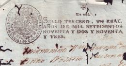 1792-PS-12 BX142 CUBA SPAIN ESPAÑA PAPEL SELLADO 1792-93 SELLO 3ro REVENUE PAPER - Impuestos