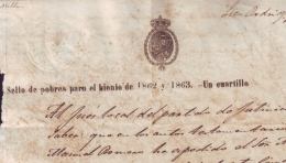 1862-PS-50 BX218 CUBA SPAIN ESPAÑA PAPEL SELLADO 1862-63 POBRES EMISION LOCAL. RARO. - Impuestos