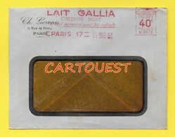 40 C POSTES EMA Havas B 0322 Enveloppe Vide LAIT GALLIA Concentré Sucré Lait Normand Enfants PARIS - 20 Dec 1929 - Briefe U. Dokumente