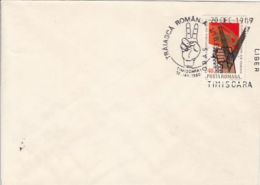 71651- WORKERS PARTY, OVERPRINT V- VICTORY, 1989 REVOLUTION, STAMP AND SPECIAL POSTMARK ON COVER, 1990, ROMANIA - Lettres & Documents