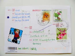 Postal Stationery Card Carte Taiwan China Dog Chien Flowers - Entiers Postaux