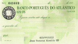 PORTUGAL, Cheques, F/VF - Ongebruikt