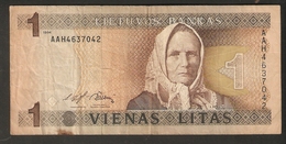 T. Lithuania Banknote 1 Vienas Litas 1994 AAH4637042 - Lithuania