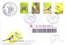 TAIWAN : FIRST DAY COVER, 05-06-2018 : BIRDS OFF TAIWAN, SERIES III, SET OF 4v : COMMERCIALLY USED WITH REGISTRATION - Cartas & Documentos