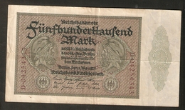 T. Germany Weimar Republic Reichsbanknote Funfhunderthaussend 500000 Mark 1923 # D . 04254343 - 500000 Mark