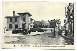 MARENNES - La Rue De La République, Le Temple Et La Poste - Marennes