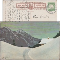 Bavière 1908. Entier Postal Timbré Sur Commande. Refuge De Montagne Recouvert De Neige, Paysage Alpestre. Peinture - Montagne