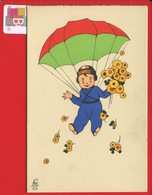 PRIX FIXE  Sports Parachutisme Parachute Jolie Carte Petit Aviateur Fleurs CPA LÉO ANNÉES 30 Illustrateur - Fallschirmspringen