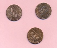 Monnaie - Lot 3 Pièces USA One Cent ( Type, Nature, Valeur, état... A Apprécier D'après Double Scan)+port - Altri & Non Classificati