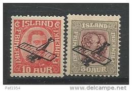 Islande 1928 Poste Aérienne N° 1/2  Neufs * MLH. Surchargé Avion Cote 53,50 Euros - Posta Aerea
