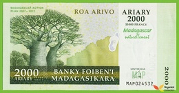 Voyo MADAGASCAR 2000 Ariary 2007 P93 B330a MAP UNC Baobab Commemorative - Madagaskar