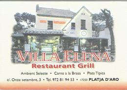 Carte De Visite Du Restaurant Grill Villa Elena, Playa De Aro (Espagne) Vers 1999/2000 - Visitekaartjes