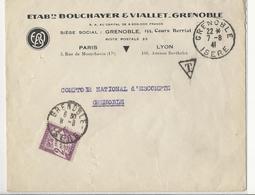 Lettre Grenoble - 1941 - Non Affranchie Et Taxée à 2 Frs - 1859-1959 Covers & Documents