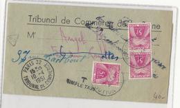 Lettre Tribunal De Commerce Paris - 1951 - Taxée à 15 Frs - Cachet SIMPLE TAXE - 1859-1959 Covers & Documents