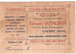 Carte De Visite Fabrique Ameublements Edouard QUINCHON à CAUDRY Nord , Stores, Rideaux, Laizes - Cartes De Visite