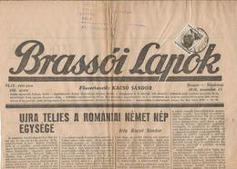 Romania 1938 Brassoi Lapok Transylvanian Newspaper With Stamp 25 Bani Charles / Carol (4 Scan) - Storia Postale