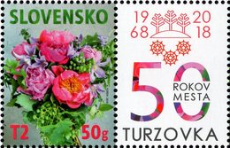 Slovakia - 2018 - Peony - 50th Anniversary Of Turzovka Town - Mint Stamp With Personalized Coupon - Nuevos