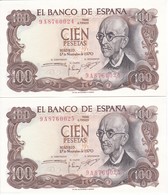 PAREJA CORRELATIVA DE 100 PTAS DEL AÑO 1970 SERIE 9A (SERIE SUSTITUCION) (SIN CIRCULAR-UNCIRCULATED)(BANK NOTE) - 100 Peseten