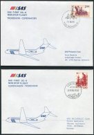 1986 Norway / Denmark  2 X SAS First Flight Covers. Trondheim / Copenhagen - Covers & Documents