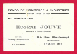 Carte De Visite Du Sieur Eugène Jouve - Fonds De Commerce Et D'Industries - Paris - Année 1937 - Cartoncini Da Visita