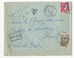 Lettre D'Orléans à Montargis (1956) - Taxée à 20 Frs - Refusée Pour Taxe - 1859-1959 Covers & Documents