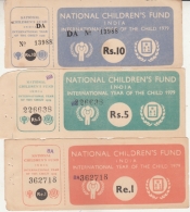 India  1979  I.Y.C.   Children's Fund  1R - 5R - 10R   3   Coupons   #  12040  D Inde Indien - Sellos De Beneficiencia