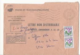 Enveloppe Lettre Non Distribuable Pour Solesmes - 1979 - Taxée à 2 Frs - 1960-.... Briefe & Dokumente