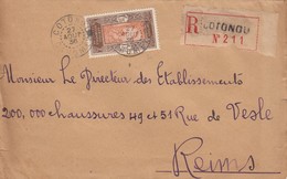 LETTRE. DAHOMEY POUR LA FRANCE. 1936. RECOMMANDÉ COTONOU. 1.75F SEUL SUR LETTRE - Storia Postale