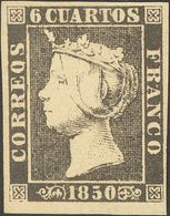 1º Y 2º Centenario. * 1A 1850. 6 Cuartos Negro (II-37), Borde De Hoja Inferior. PIEZA DE LUJO. Cert. CEM. 2018 610. - Otros & Sin Clasificación