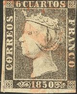 1º Y 2º Centenario. º 1 1850. 6 Cuartos Negro. Matasello Prefilatélico "As", De Reus. BONITO. Cert. CEM. - Altri & Non Classificati