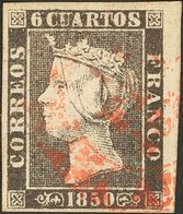 1º Y 2º Centenario. º 1(3), 1A 1850. Conjunto De Cuatro Sellos Del 6 Cuartos Negro, Uno Sobre Fragmento Y Todos Con Mata - Other & Unclassified