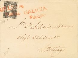 1º Y 2º Centenario. Sobre 1A 1850. 6 Cuartos Negro. PUEBLA A SANTIAGO. Matasello Prefilatélico GALICIA / PUEBLA. MAGNIFI - Autres & Non Classés