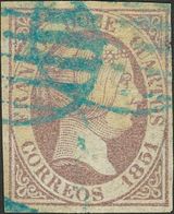 1º Y 2º Centenario. º 7 1851. 12 Cuartos Lila (ligerísimo Doblez Horizontal, Sin Importancia). Matasello PARRILLA, En Az - Altri & Non Classificati