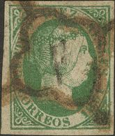 1º Y 2º Centenario. º 11 1851. 10 Reales Verde (leve Reparación). Matasello ARAÑA, En Negro Y Sepia. BONITO. 2018 720. - Autres & Non Classés