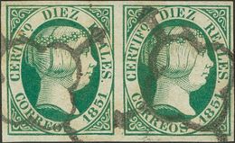 1º Y 2º Centenario. º 11(2) 1851. 10 Reales Verde, Pareja. Color Muy Intenso, Enormes Márgenes Y Matasello Muy Limpio. M - Otros & Sin Clasificación