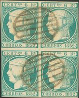 1º Y 2º Centenario. º 16(4) 1852. 6 Reales Azul (tonalidad Muy Nítida Y De Intenso Color), Bloque De Cuatro (márgenes Co - Otros & Sin Clasificación