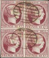 1º Y 2º Centenario. º 18(4) 1853. 12 Cuartos Violeta, Bloque De Cuatro (enorme Belleza). MAGNIFICO Y RARO. Cert. CEM. 20 - Altri & Non Classificati