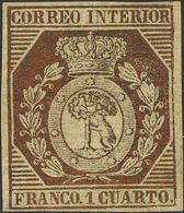 1º Y 2º Centenario. (*) 22 1853. 1 Cuarto Bronce. Amplios Márgenes Y Excelente Color. MAGNIFICO. Cert. GRAUS. 2018 3525. - Altri & Non Classificati