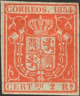 1º Y 2º Centenario. * 25 1854. 2 Reales Naranja. Márgenes Y Color Excepcionales. PIEZA DE LUJO. Cert. EXFIMA. 2018 2225. - Sonstige & Ohne Zuordnung