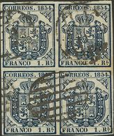 1º Y 2º Centenario. º 34(4) 1854. 1 Real Azul, Bloque De Cuatro (el Sello Inferior Derecho Presenta Un Pequeño Cortecito - Other & Unclassified