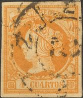 1º Y 2º Centenario. Falso Postal. º 52F(2) 1860. Conjunto De Dos Sellos Del 4 Cuartos Naranja FALSO POSTAL TIPO X, Con D - Autres & Non Classés